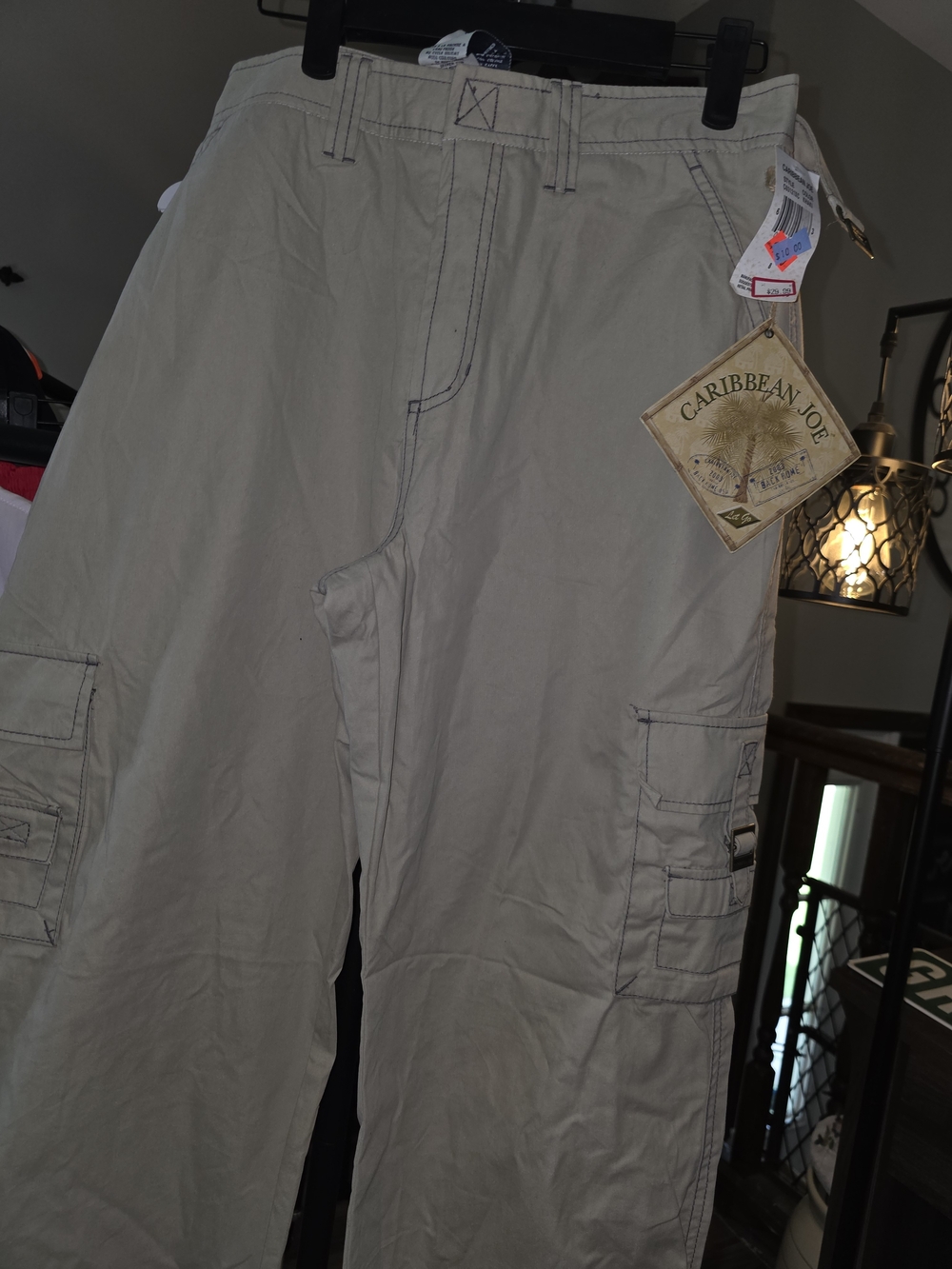 Caribbean Joe Men's Khaki Cargo Pants with Multiple Pockets